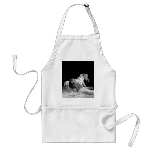 Black  White Horse in Action Adult Apron