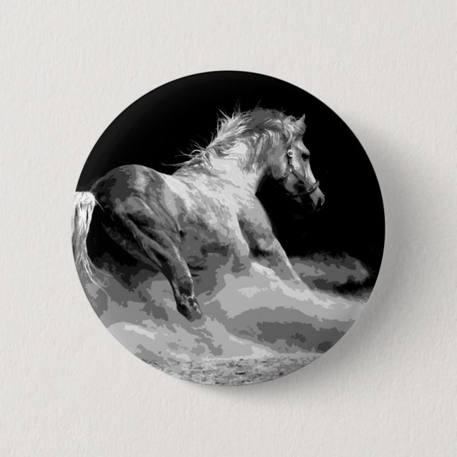Black & White Horse in Action Pinback Button (Front)