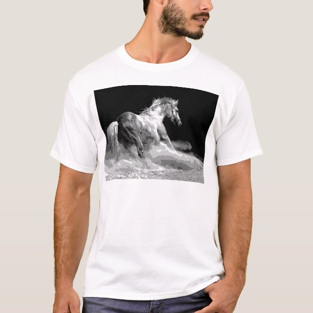 Black & White Horse in Action T-Shirt (Front)