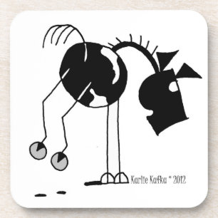 Black & White Horse Kicking Cartoon Beverage Coaster