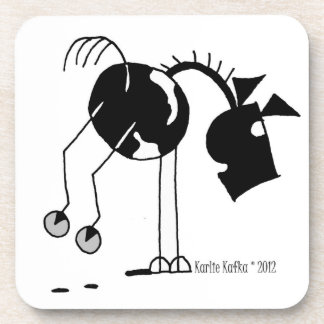 Black & White Horse Kicking Cartoon Beverage Coaster