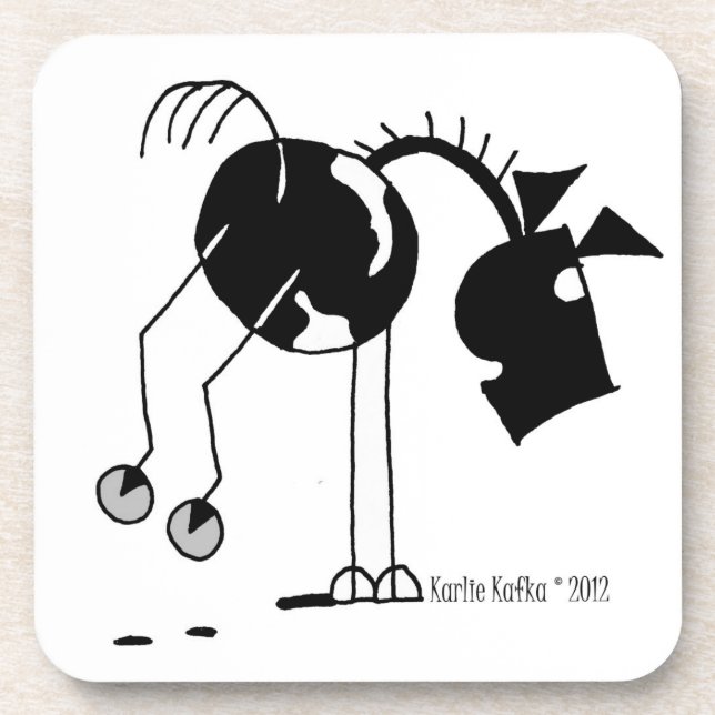 Black & White Horse Kicking Cartoon Beverage Coaster (Front)