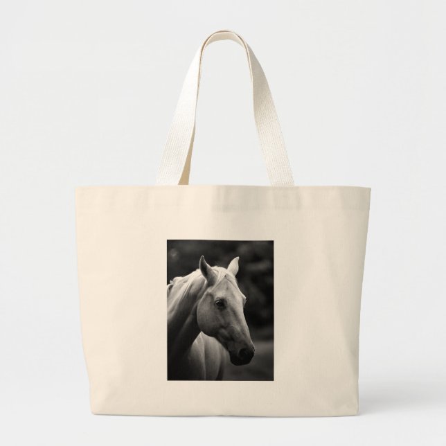 Black White Horse Large Tote Bag (Front)