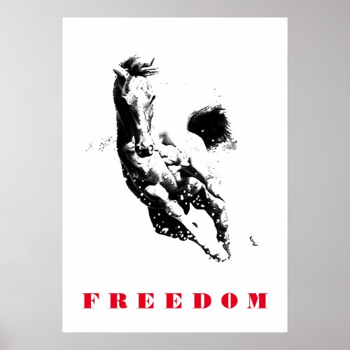 Black White Horse Motivational Freedom Pop Art Poster