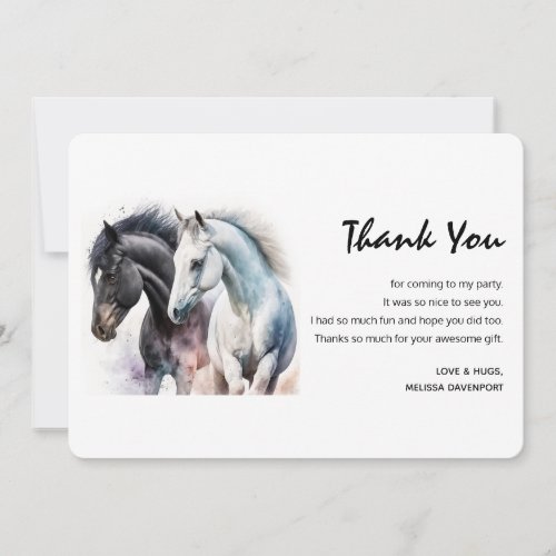 Black  White Horse Pair in Watercolor Thank You Card