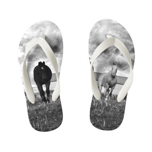 Black White Horse Photography Kids Flip Flops