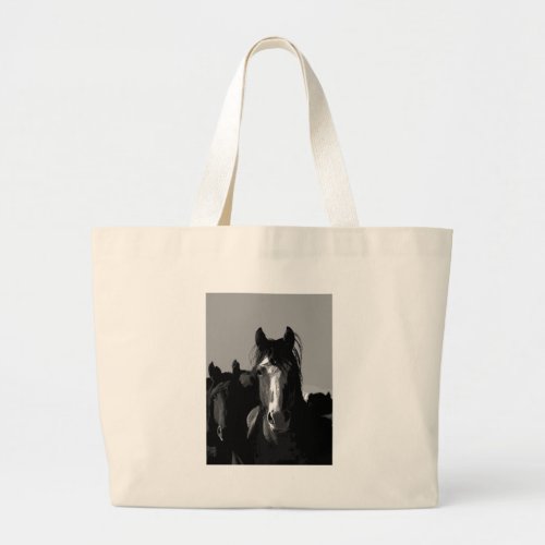 Black  White Horse Portrait Large Tote Bag