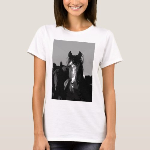 Black  White Horse Portrait T_Shirt