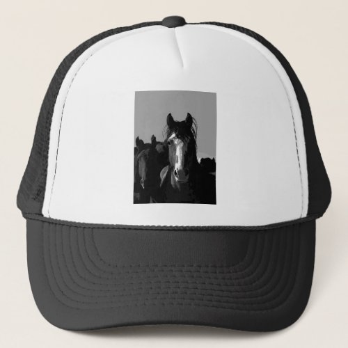 Black  White Horse Portrait Trucker Hat