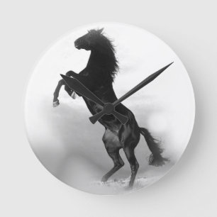 Black White Horse Round Clock