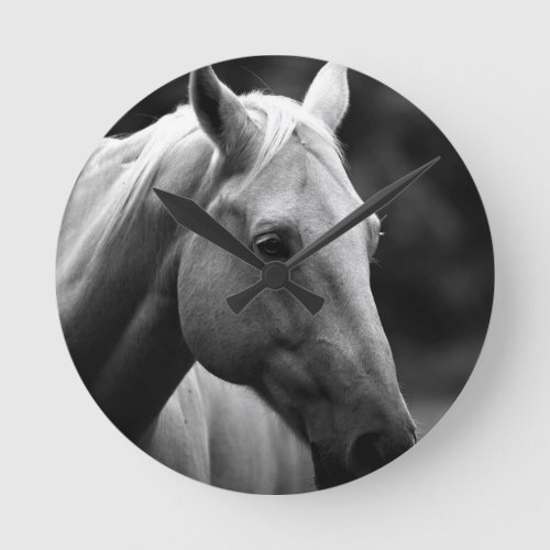 Black White Horse Round Clock