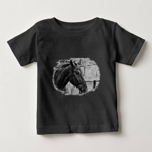 Black White Horse Sketch Baby T-Shirt (Front)