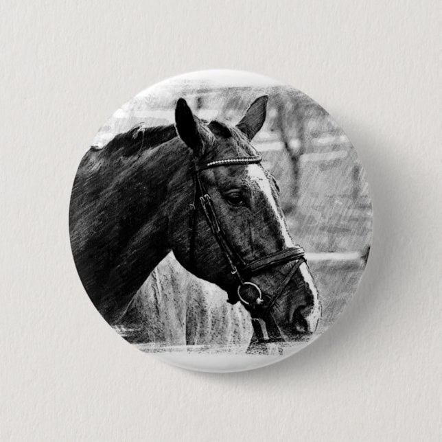 Black White Horse Sketch Button (Front)