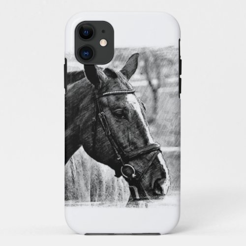 Black White Horse Sketch iPhone 11 Case