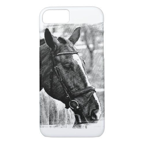 Black  White Horse Sketch iPhone 87 Case