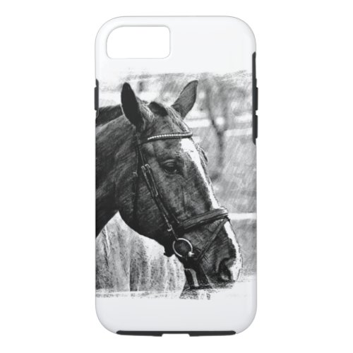 Black White Horse Sketch iPhone 87 Case