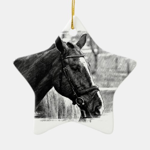 Black White Horse Sketch Ceramic Ornament