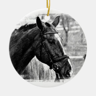 Black White Horse Sketch Ceramic Ornament