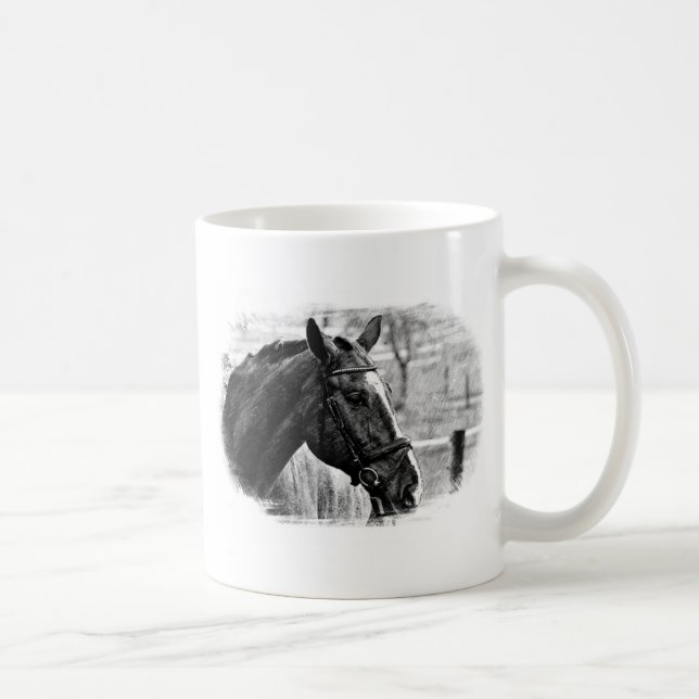 Black White Horse Sketch Coffee Mug (Right)