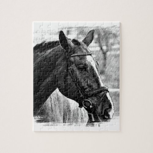 Black White Horse Sketch Jigsaw Puzzle