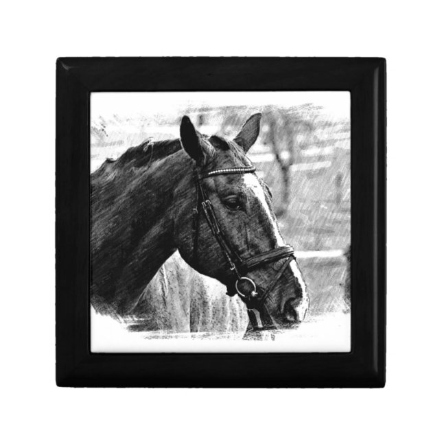 Black White Horse Sketch Keepsake Box (Front)