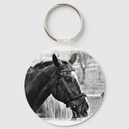 Black White Horse Sketch Keychain