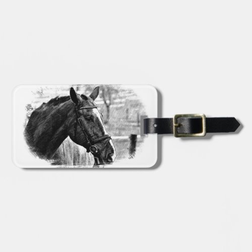 Black White Horse Sketch Luggage Tag