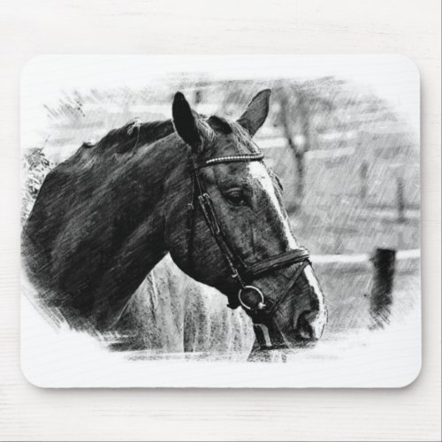 Black White Horse Sketch Mouse Pad