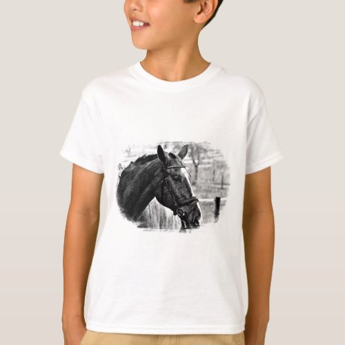 Black White Horse Sketch T_Shirt