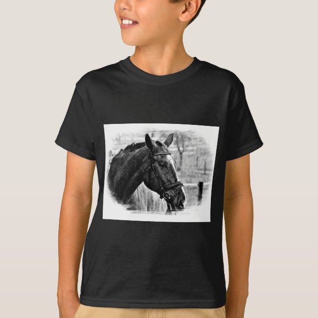 Black White Horse Sketch T-Shirt (Front)