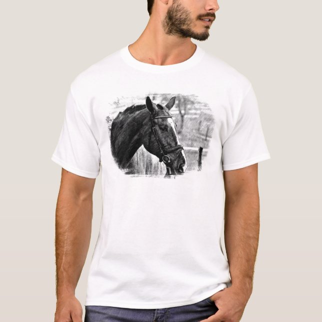 Black White Horse Sketch T-Shirt (Front)