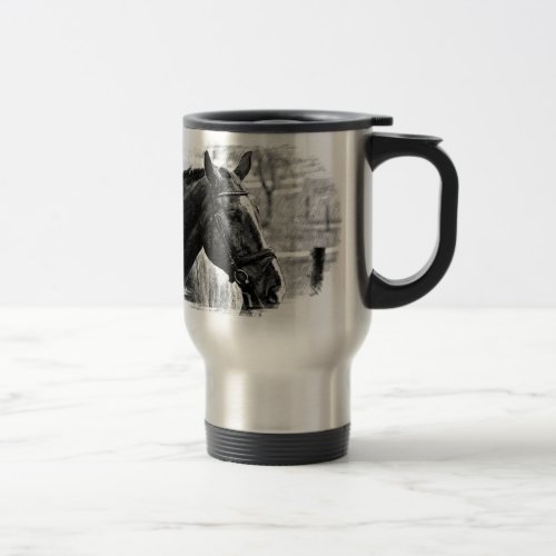 Black White Horse Sketch Travel Mug