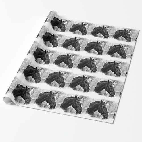 Black White Horse Sketch Wrapping Paper