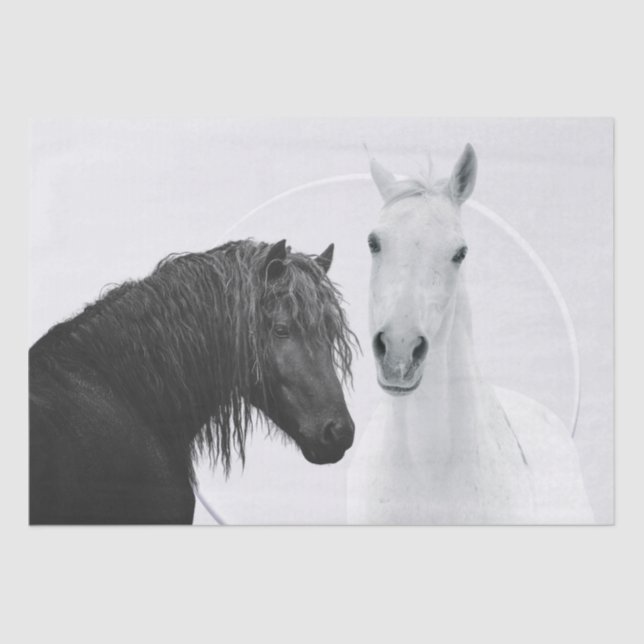 Black White Horses Best Friends Decoupage Tissue Paper (Front)