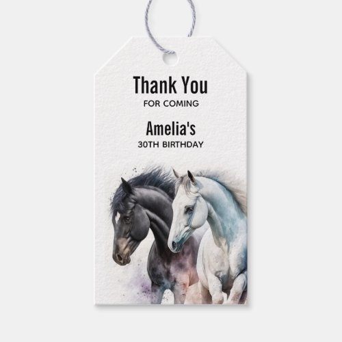 Black  White Horses in Watercolor Event Thank You Gift Tags