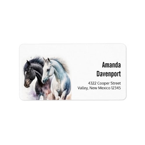 Black  White Horses in Watercolor Label