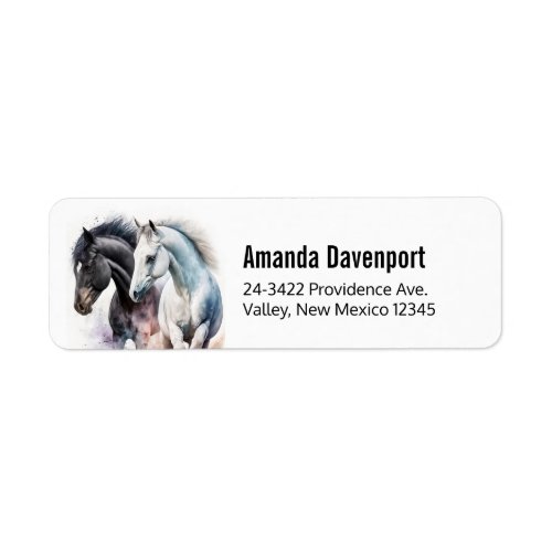 Black  White Horses in Watercolor Label