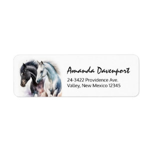 Black & White Horses in Watercolor Label