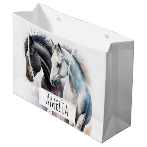 Black  White Horses in Watercolor Large Gift Bag