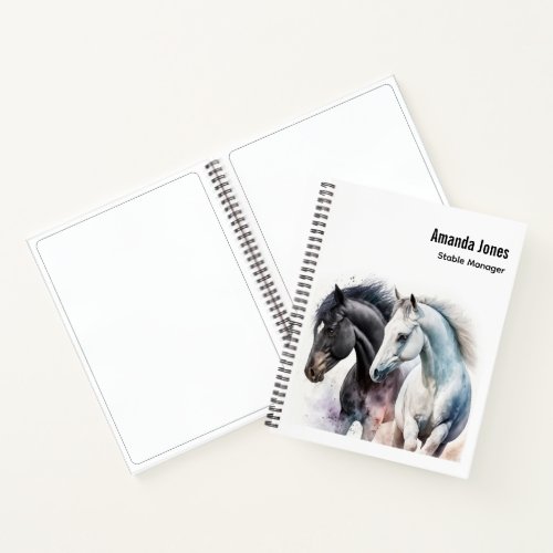 Black  White Horses in Watercolor Notebook