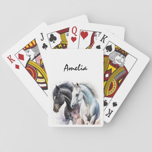 Black  White Horses in Watercolor Poker Cards