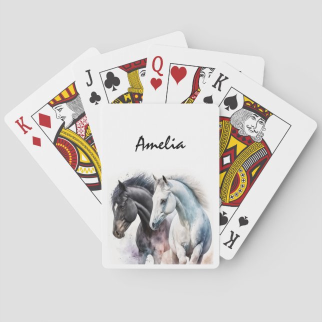 Black & White Horses in Watercolor Poker Cards (Back)