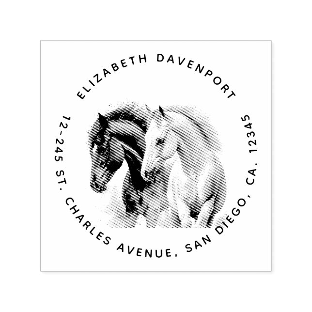 Black & White Horses in Watercolor Self-inking Stamp (Design)