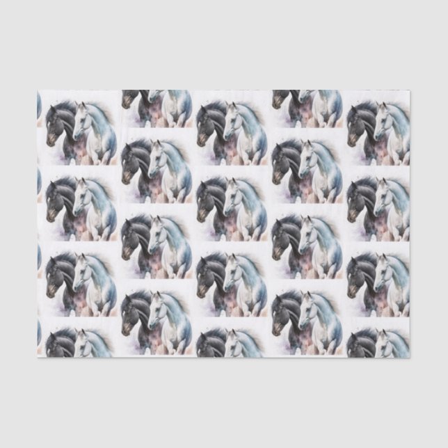 Black & White Horses in Watercolor Tissue Paper (Front)