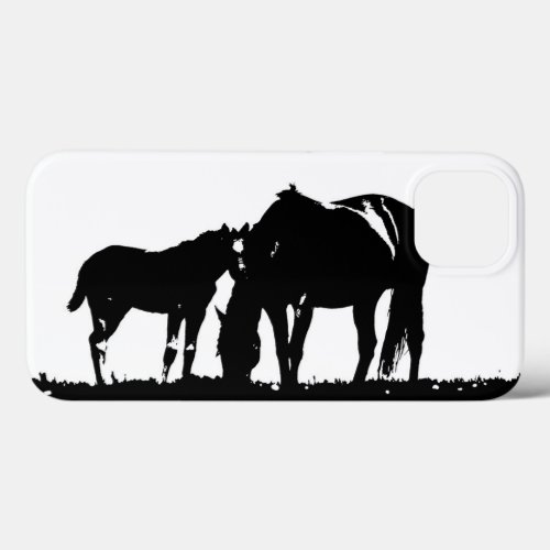 Black White Horses Silhouette iPhone 13 Case