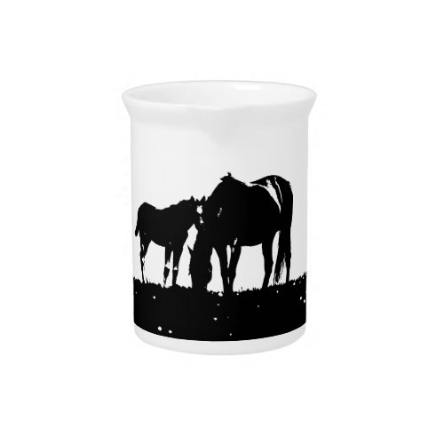 Black  White Horses Silhouette Drink Pitcher