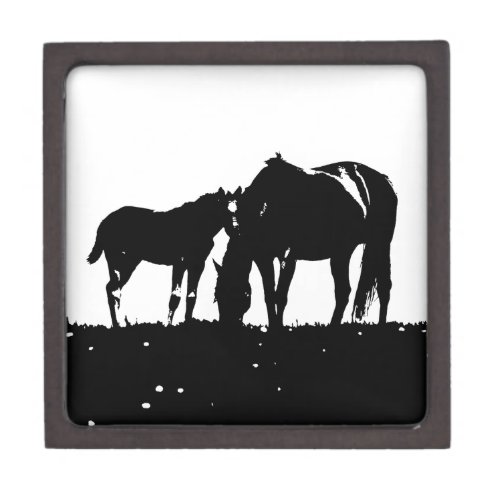 Black  White Horses Silhouette Jewelry Box