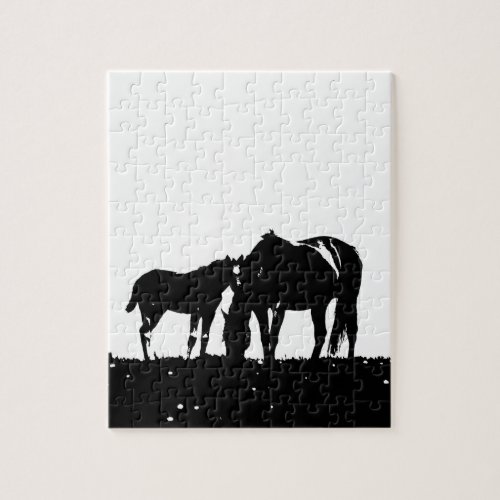 Black  White Horses Silhouette Jigsaw Puzzle