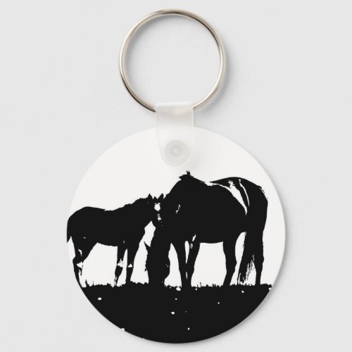 Black  White Horses Silhouette Keychain