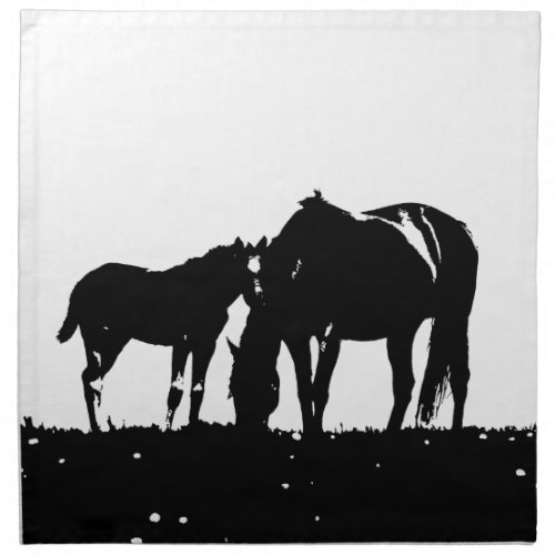 Black  White Horses Silhouette Napkin